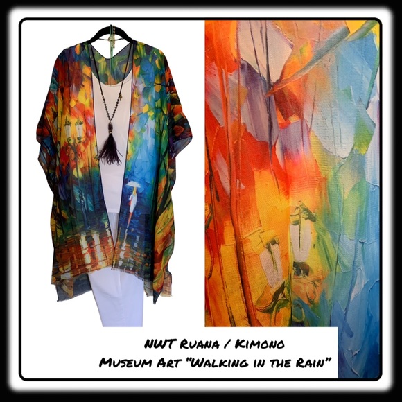 ShimmerRing Accessories - NWT Museum Art Ruana Rhuana Kimono Cover-Up OS “Walking in the Rain”
